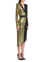Take Off Sequined Two-Tone Wrap Dress