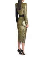 Take Off Sequined Two-Tone Wrap Dress