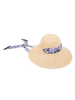 Paisley Silk Ribbon-Trimmed Raffia Hat