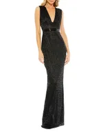 Beaded V-Neck Column Gown