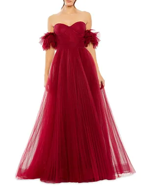 Off-The-Shoulder Tulle A-Line Gown