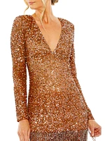 Sequined V-Neck Fringe Minidress