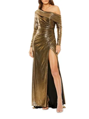 One-Shoulder Metallic Gown