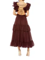 Ruffle Chiffon Midi-Dress