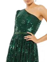 Sequined One-Shoulder Gown
