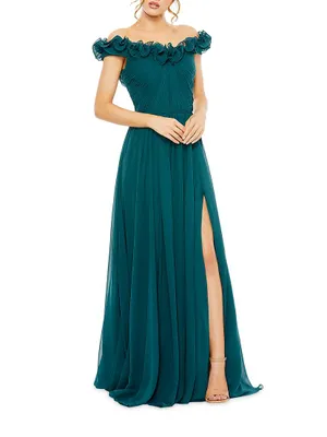 Frill Chiffon Off-The-Shoulder A-Line Gown