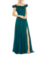 Frill Chiffon Off-The-Shoulder A-Line Gown