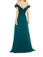 Frill Chiffon Off-The-Shoulder A-Line Gown