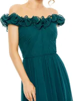 Frill Chiffon Off-The-Shoulder A-Line Gown