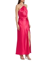 Asymmetrical Halter Silk Maxi Dress