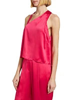 Satin Silk Strap One-Shoulder Top