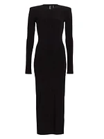 Shoulder-Pad Long-Sleeve Maxi Dress