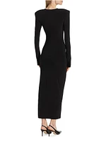 Shoulder-Pad Long-Sleeve Maxi Dress