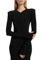 Shoulder-Pad Long-Sleeve Maxi Dress