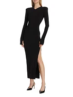 Shoulder-Pad Long-Sleeve Maxi Dress