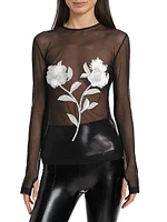 Floral Embroidered Mesh Top