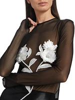 Floral Embroidered Mesh Top