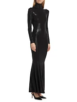 Coated Turtleneck Fishtail Gown