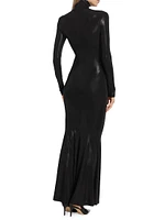 Coated Turtleneck Fishtail Gown