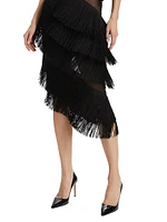 Spliced One-Shoulder Fringe Midi-Dress