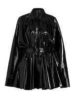 Faux Patent Leather Oversized Tie-Waist Shirtdress