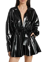 Faux Patent Leather Oversized Tie-Waist Shirtdress