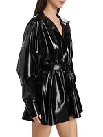 Faux Patent Leather Oversized Tie-Waist Shirtdress