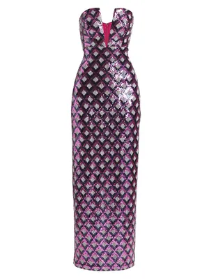 Ramona Geometric Sequined Strapless Gown