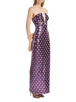 Ramona Geometric Sequined Strapless Gown