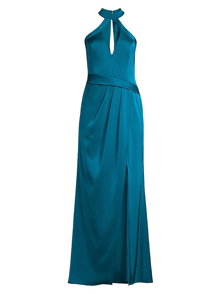 Draped Satin Halterneck Gown