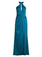 Draped Satin Halterneck Gown