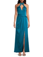 Draped Satin Halterneck Gown