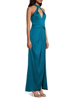 Draped Satin Halterneck Gown