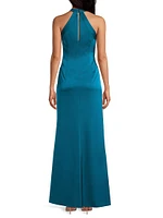 Draped Satin Halterneck Gown