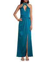 Draped Satin Halterneck Gown