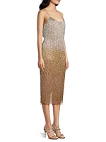 Beaded Fringe Ombré Midi-Dress