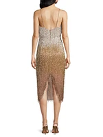 Beaded Fringe Ombré Midi-Dress