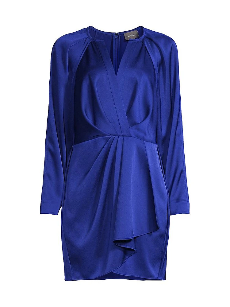 Ruffled Long-Sleeve Satin Minidress