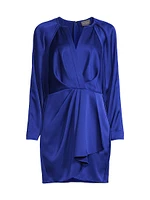 Ruffled Long-Sleeve Satin Minidress