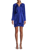 Ruffled Long-Sleeve Satin Minidress