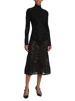 Baroque Pattern Wool Sheer Midi-Dress