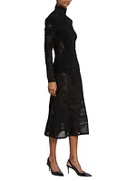 Baroque Pattern Wool Sheer Midi-Dress