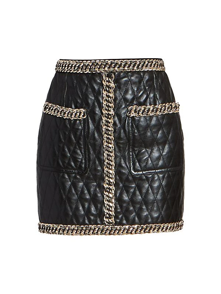 Quilted Chain Leather Miniskirt