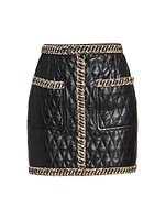 Quilted Chain Leather Miniskirt