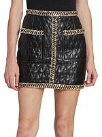 Quilted Chain Leather Miniskirt