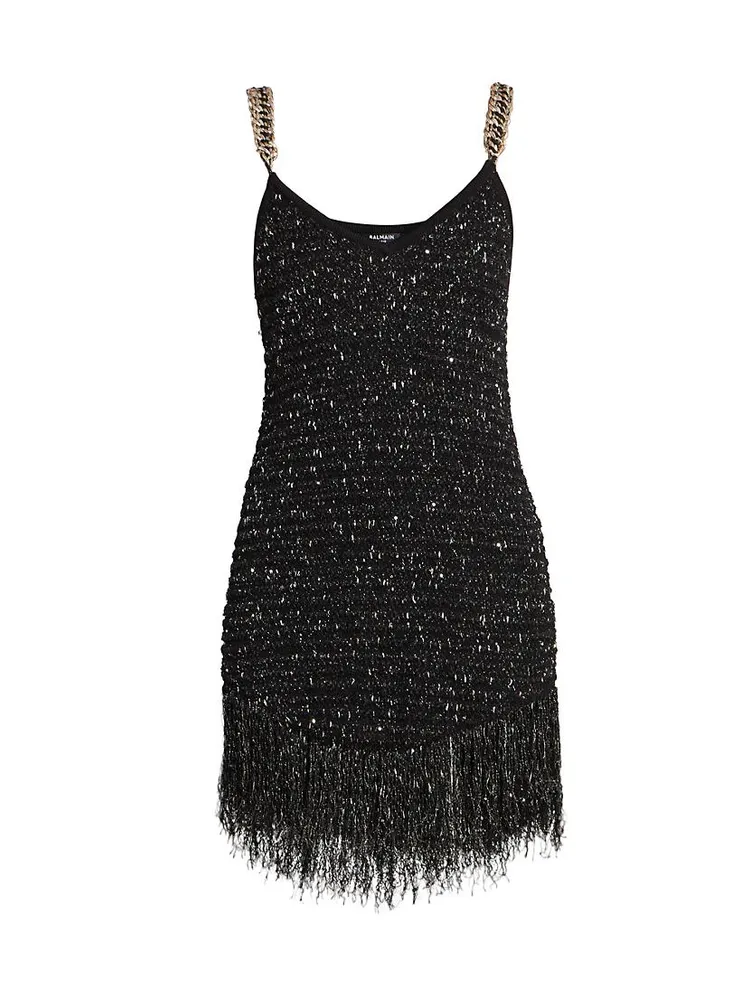 Metallic Tweed Chain Minidress