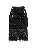 Tweed Fringe Midi-Skirt