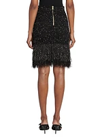 Tweed Fringe Midi-Skirt