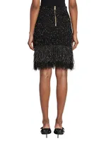 Tweed Fringe Midi-Skirt