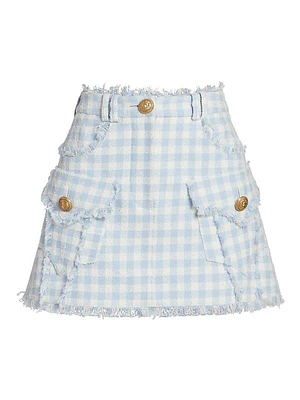 Vichy Gingham Tweed Trapeze Miniskirt